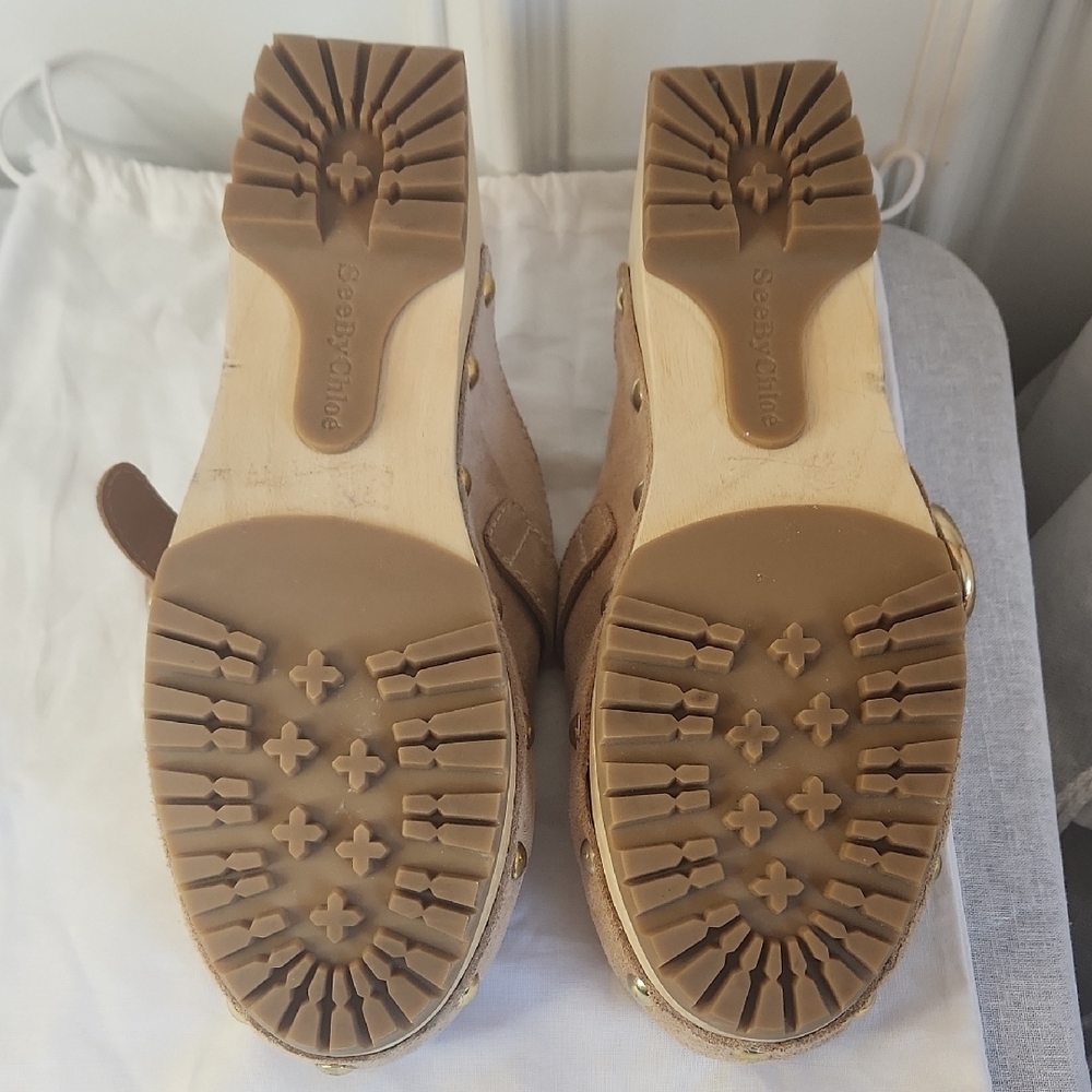 See By Chloe Suede Clogs with Gold Details - Picture 7 of 9